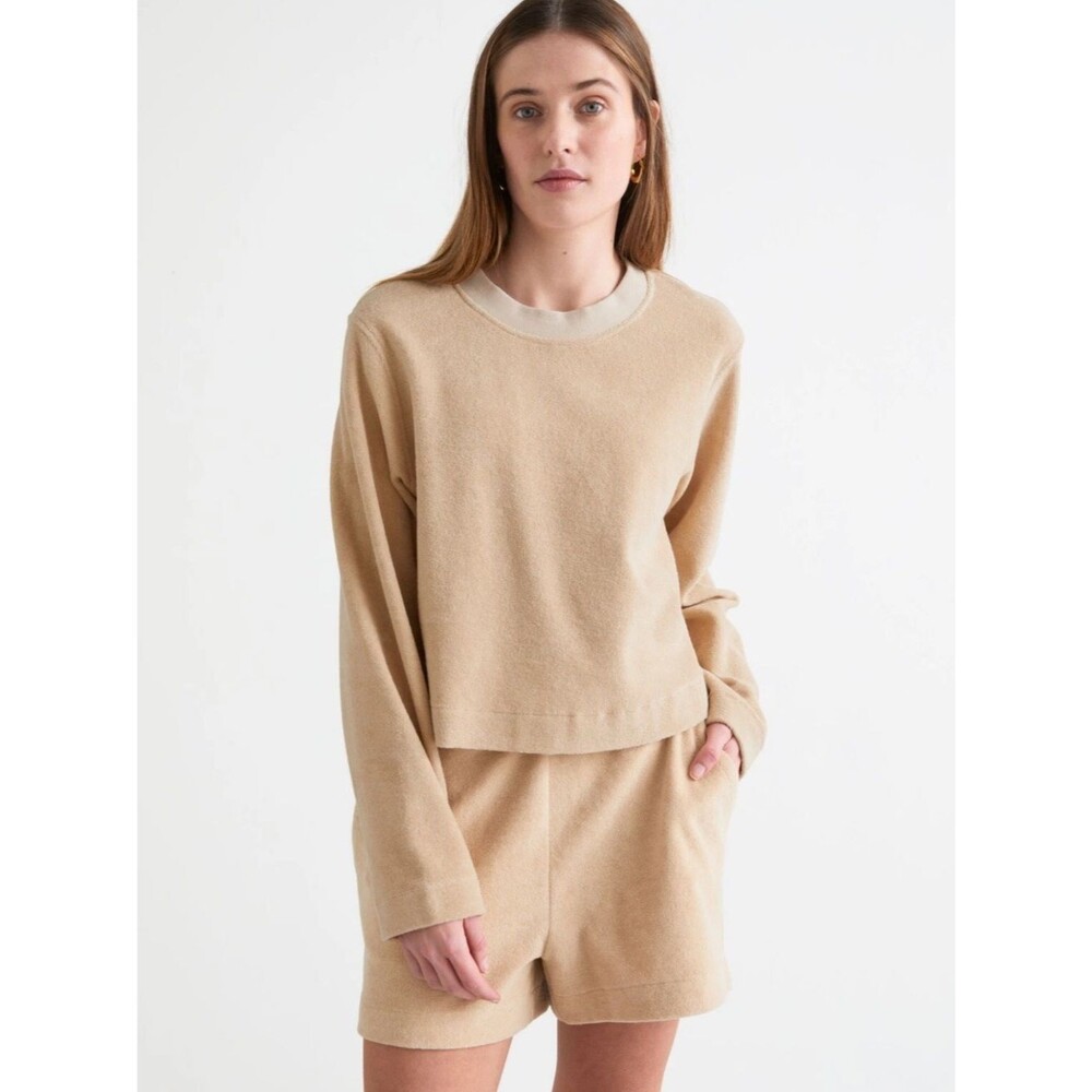 & Other Stories Terry Cotton Boxy Crewneck Sweatshirt Beige Womens Size Medium